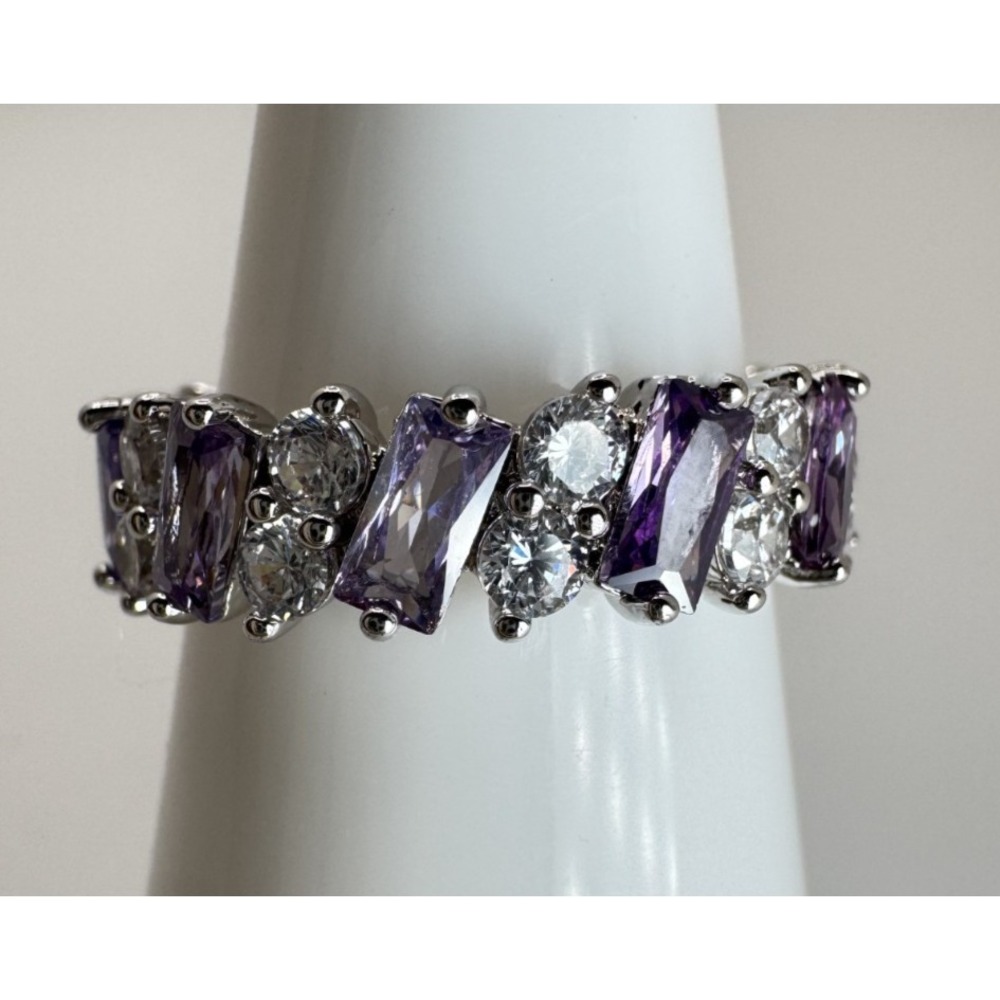 Size 7 Bomb Party Ring - RBP7588 Follow My Lead - Array of Amethyst CZ on Rhod